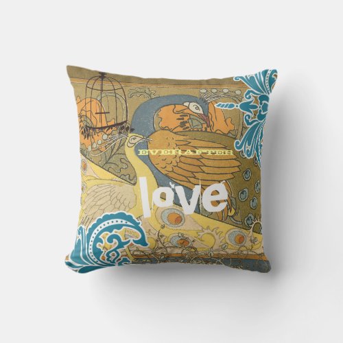 Bride Teal Yellow Coral  Olive Peacock Birdcage Throw Pillow