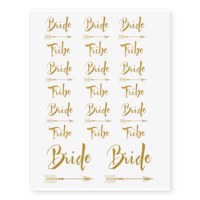 Bride team Bride- Bride tribe- Arrow- gold Temporary Tattoos | Zazzle