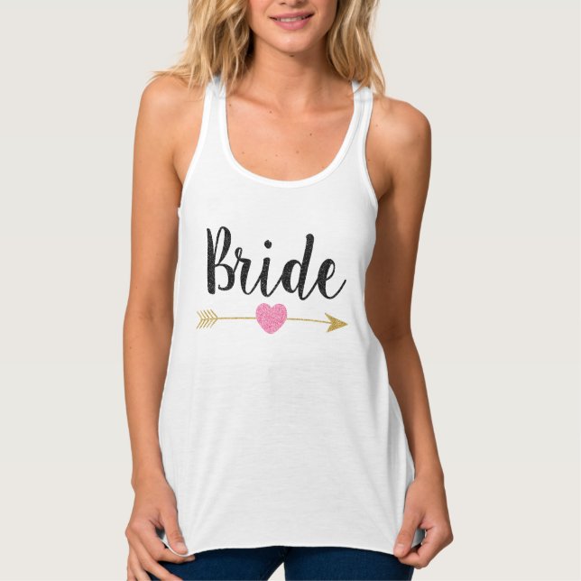 Bride | Team Bride Glitter-Print Black Tank Top (Front)