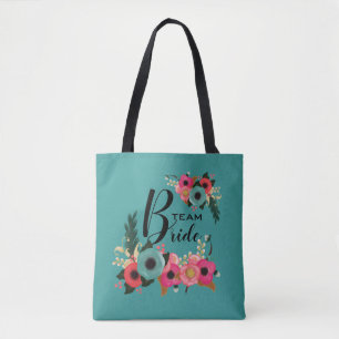 Bride Team. Bridesmaid Modern Floral Gift Tote Bag