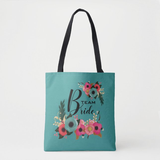 Bride Team. Bridesmaid Modern Floral Gift Tote Bag (Front)
