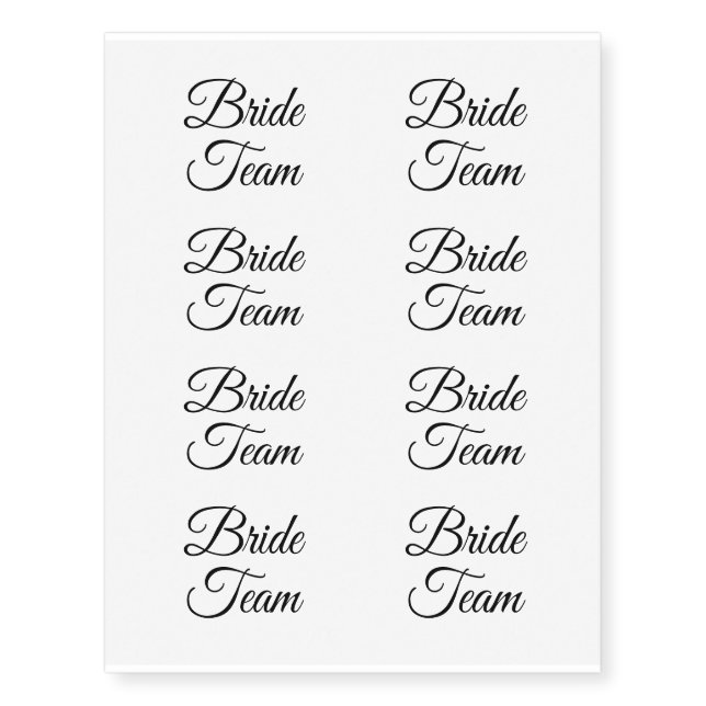 Bride Team Simple Chic Modern Wedding Temporary Tattoos (Front)