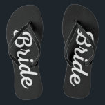 Bride Themed Wedding Thin Strap Black Thongs Flip Flops<br><div class="desc">Thongs/Flip Flaps design for the brides summer outfit for the wedding or bachelorette party, available in thin and thick straps. Print is also available in other Items in our shop. Style: Adult Flip Flops, Slim Straps The beach is calling, and these jandals are your answer! Pay ode to the summer...</div>
