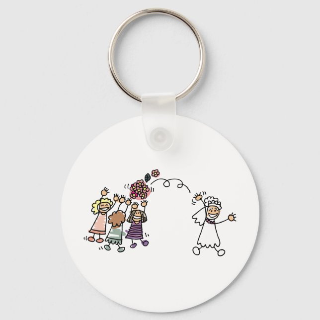 Bride Throws Bouquet At Wedding Recption Keychain (Front)