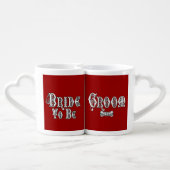 Bride To Be and Groom, Fancy White - Black Outline Coffee Mug Set (Back Nesting)