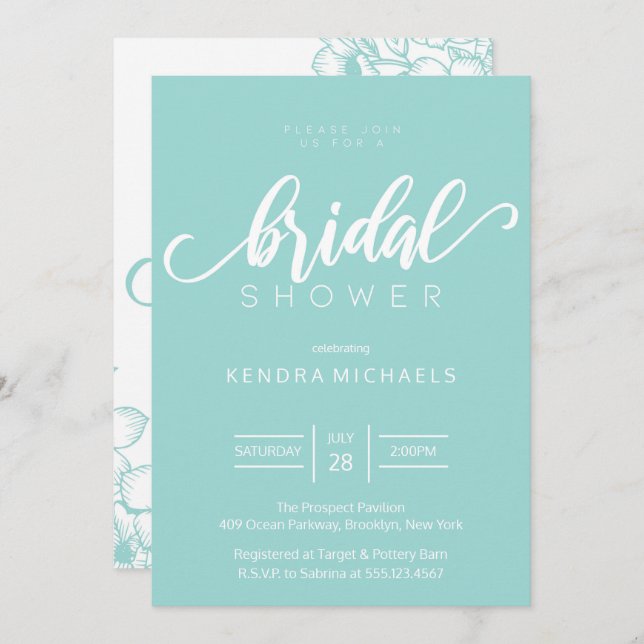 Bride To Be, Aqua Blue Bridal Shower Invitations (Front/Back)