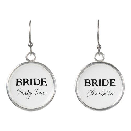 Bride To Be Bachelorette Black and White Name Earrings