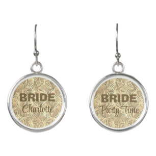 Bride To Be Bachelorette Gold Aztec Name Earrings