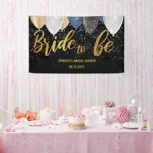 Bride to Be Balloons Denim Black Bridal Shower Banner