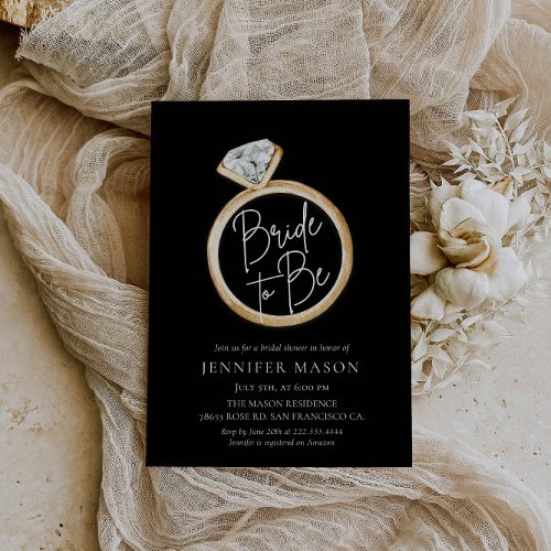 Bride To Be Black and Gold Modern Bridal Shower Invitation