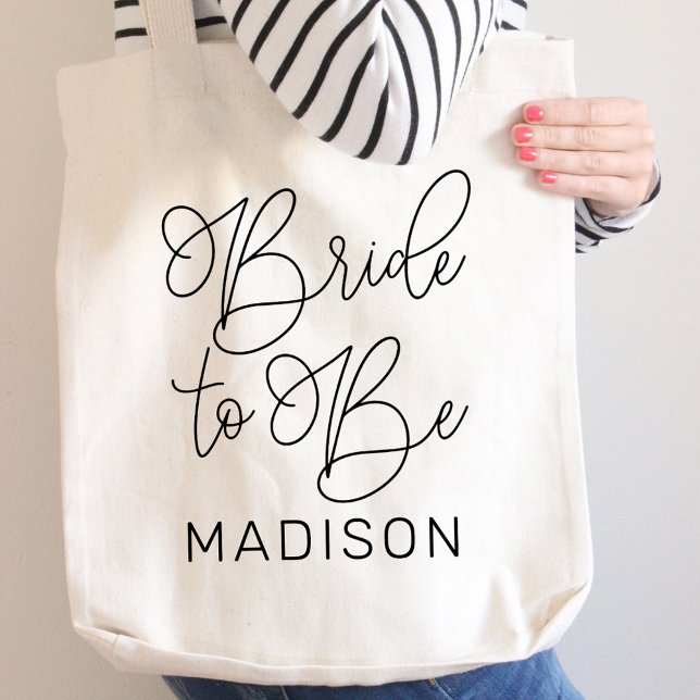 Bride to Be Black Modern Script Custom Wedding Tote Bag (Creator Uploaded)