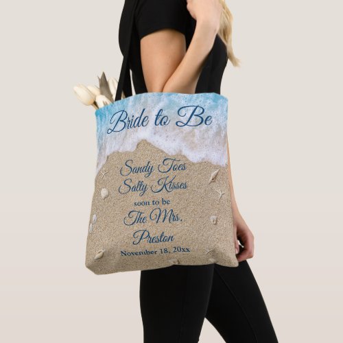 Bride to Be Blue Beach Waves Sandy Toes Tote Bag