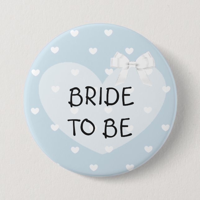 Bride to Be Blue Hearts White Bow Button (Front)