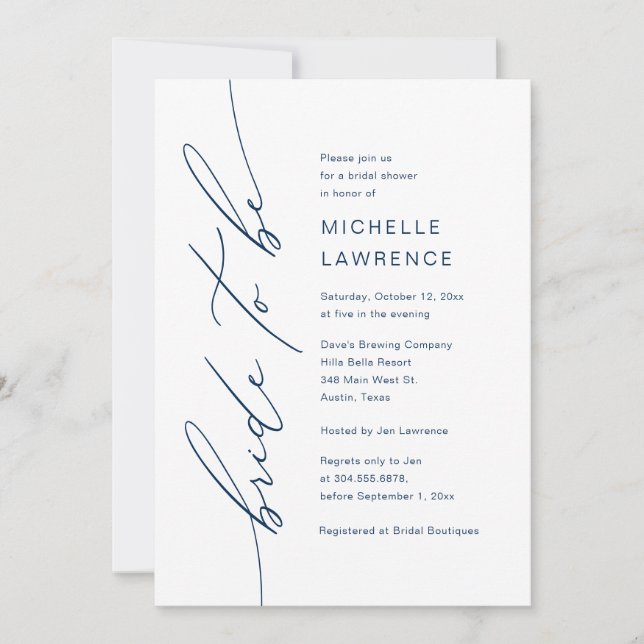 Bride to be, Bridal Shower Dinner Party Invitation (Front)