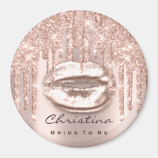 Bride To Be Bridal Shower Kiss Lips Glitter Rose Magnet (Front)