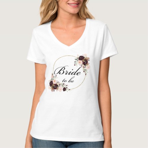 Bride To Be Burgundy Floral Watercolor Shirt