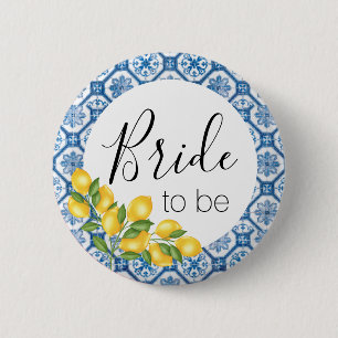 Bride to Be Button - Blue Tile and Lemons