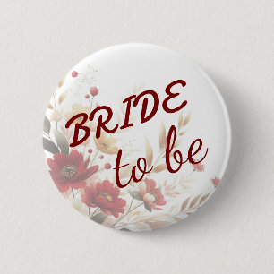 Bride To Be Button Floral Minimal Simple