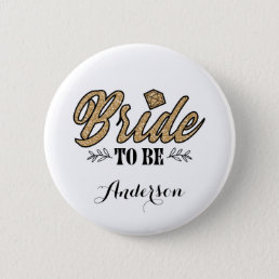 Bride To Be Button Pin-Gold &amp; Black