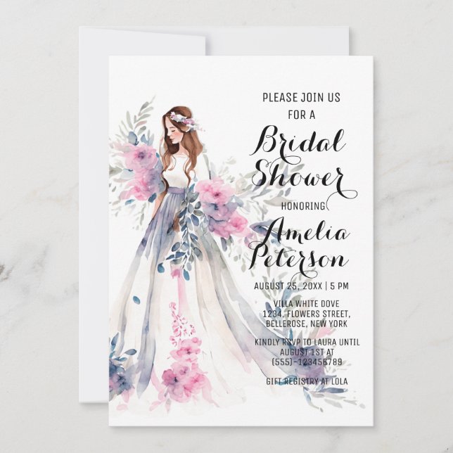 Bride to Be Elegant White Dress Bridal Shower Invitation (Front)