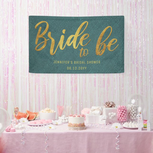 Bride to Be Gold Calligraphy Green Bridal Shower Banner (Party)