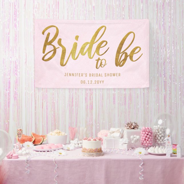 Bride to Be Gold Calligraphy Pink Bridal Shower Banner (Party)