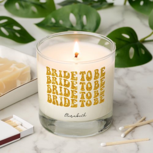 Bride to Be Gold Glitter Text with Name Scented Candle
