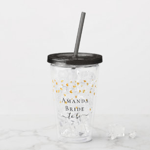 Bride to be gold hearts sprinkle name acrylic tumbler