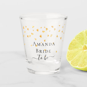 Bride to be gold hearts sprinkle name shot glass
