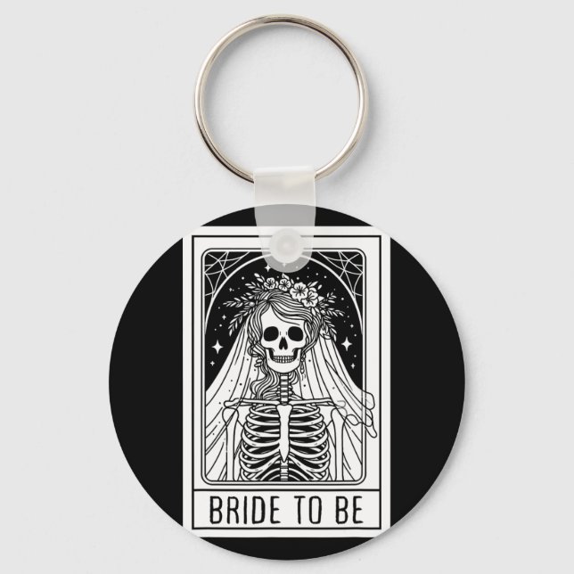 Bride To Be Gothic Skeleton Tarot Card Bachelorett Keychain (Front)