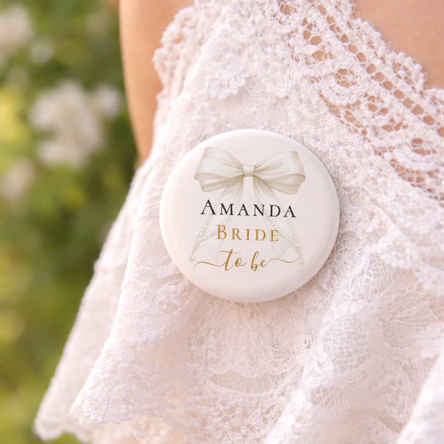 Bride to be ivory bow pearls elegant Bachelorette Button (Creator Uploaded)
