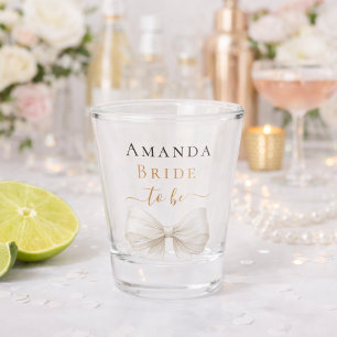 Bride to be ivory bow pearls elegant Bachelorette Shot Glass