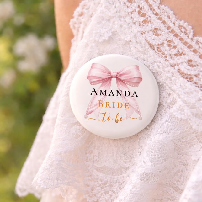 Bride to be ivory pink  bow pearls Bachelorette Button (Creator Uploaded)