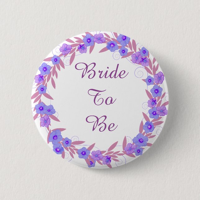 Bride to Be Lavender Floral Wreath Button (Front)