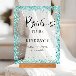 BRIDE TO BE! Mint Glitter Bridal Shower Acrylic Sign