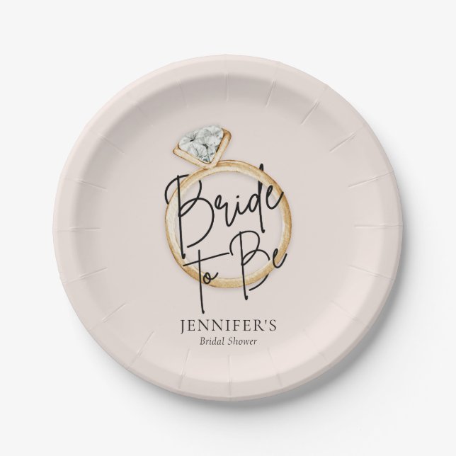 Bride To Be Modern Bridal Shower Paper Plates (Front)