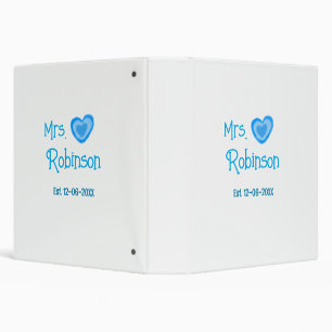 Bride to be Mrs add name date blue heart watercolo 3 Ring Binder