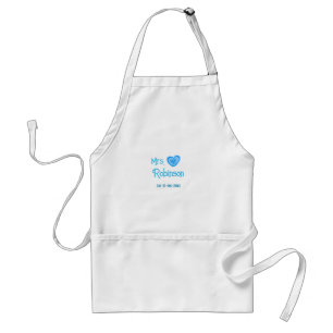 Bride to be Mrs add name date blue heart watercolo Adult Apron