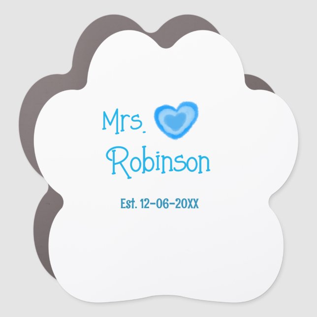 Bride to be Mrs add name date blue heart watercolo Car Magnet (Front)