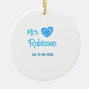 Bride to be Mrs add name date blue heart watercolo Ceramic Ornament