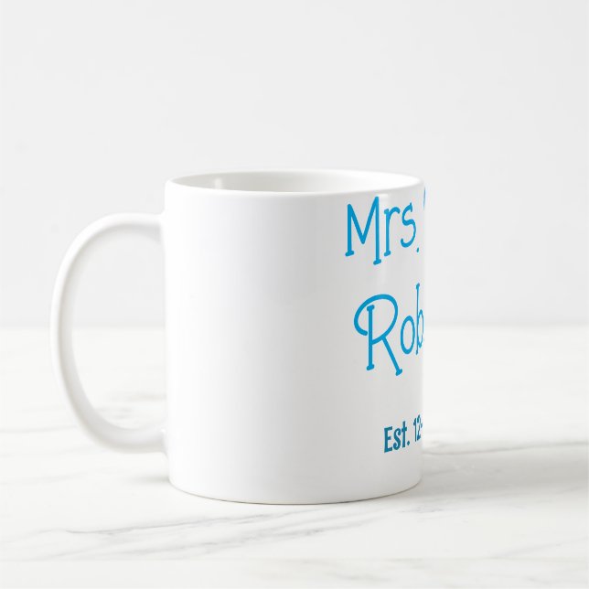 Bride to be Mrs add name date blue heart watercolo Coffee Mug (Left)