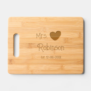 Bride to be Mrs add name date blue heart watercolo Engraved Cutting Board