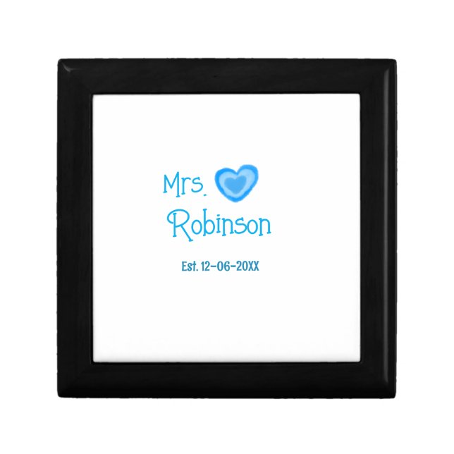 Bride to be Mrs add name date blue heart watercolo Gift Box (Front)