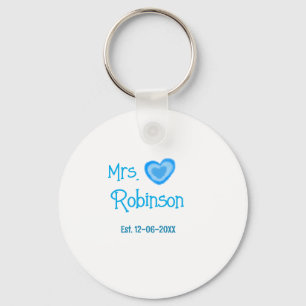 Bride to be Mrs add name date blue heart watercolo Keychain