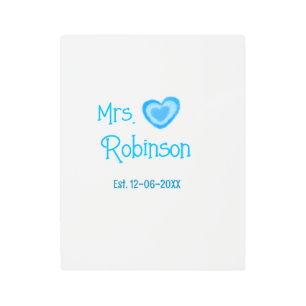 Bride to be Mrs add name date blue heart watercolo Metal Print