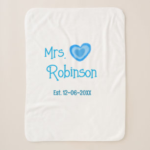 Bride to be Mrs add name date blue heart watercolo Sherpa Blanket
