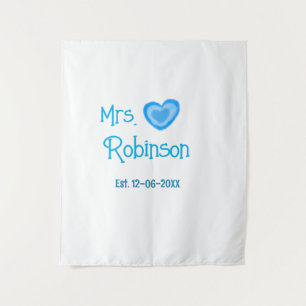 Bride to be Mrs add name date blue heart watercolo Tapestry