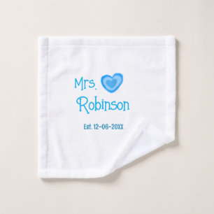 Bride to be Mrs add name date blue heart watercolo Wash Cloth