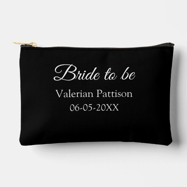 Bride to be name date black white bridal shower we accessory pouch (Front)