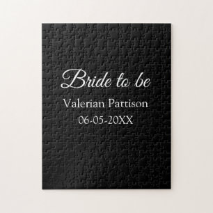 Bride to be name date black white bridal shower we jigsaw puzzle